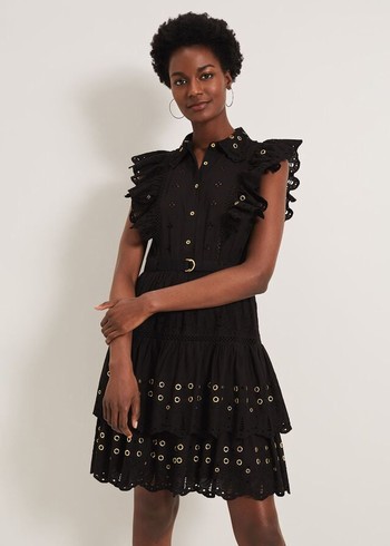 Phase Eight Ana Ruffle Dress Black USA | 9376450-JD